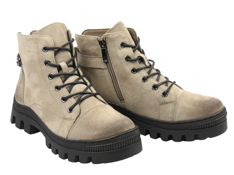 Zateplené dámské kotníkové boty - Potocki 23-12168, béžové