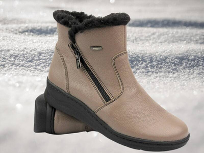 Dámské kozačky z ovčí kůže - HELIOS Komfort 514S, béžové, polská značka