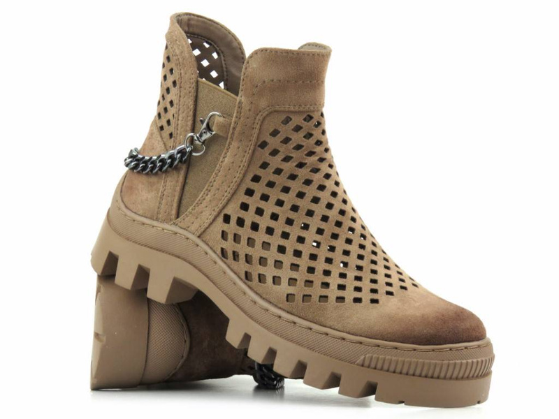 Dámské jarní, prolamované pracovní boty - Potocki 23-12028BR, hnědé