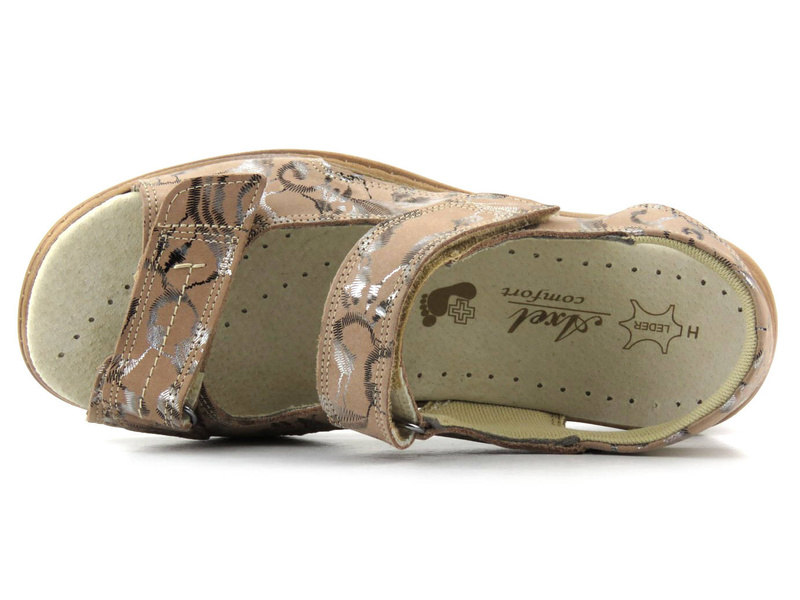 Pohodlné, kožené dámské preventivní sandály - KOSELA MEDIC 9154, béžové s listy