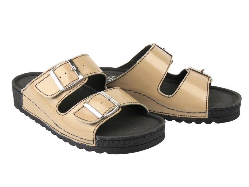 Dámské kožené nazouváky s nastavitelnými pásky HELIOS Comfort 169, Cappuccino