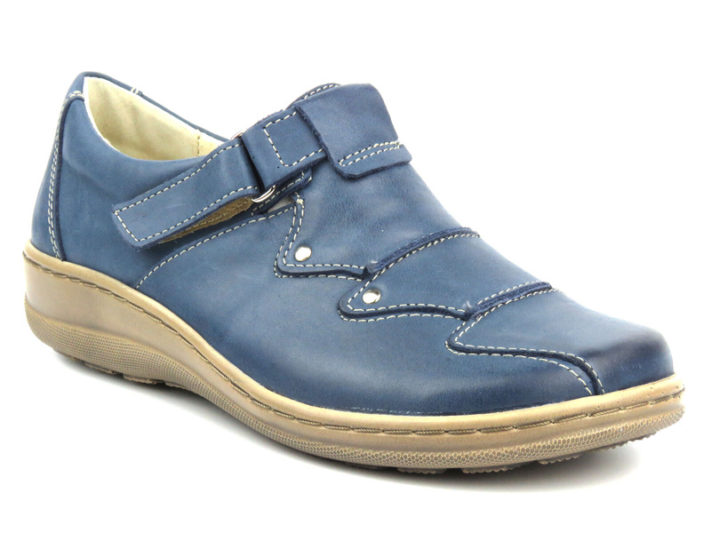 Dámská kožená polobotka na suchý zip - Helios Comfort 780-2, tmavě modrá