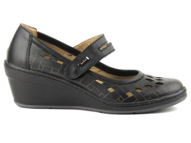 Dámské prolamované boty na klínku - Helios Komfort 678-2, černé