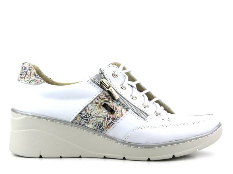 Dámská kožená obuv s ozdobnými květinami - HELIOS Komfort 406, bílá