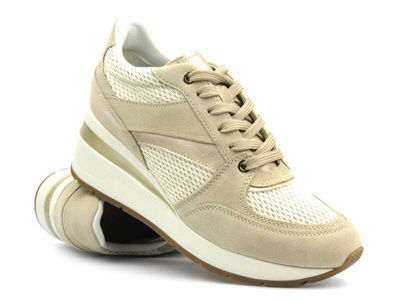 Dámské tenisky z přírodní kůže - GEOX Respira D368LA, béžová barva