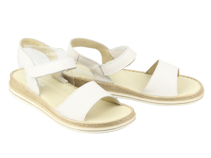 Dámské kožené sandály na suchý zip Helios Comfort 127, bílé