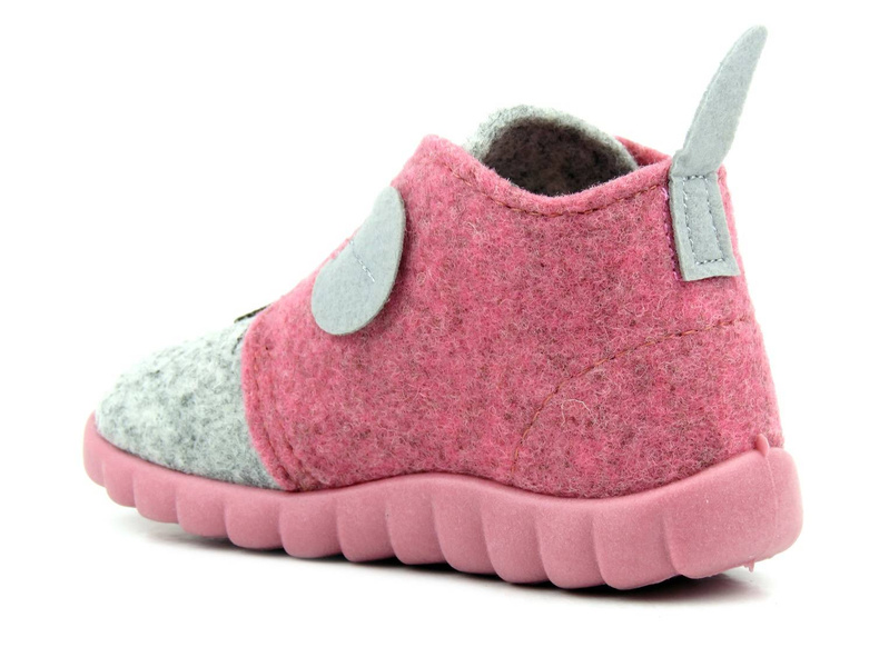 Plstěné dětské pantofle s myší - BEFADO 526P104, růžové a šedé