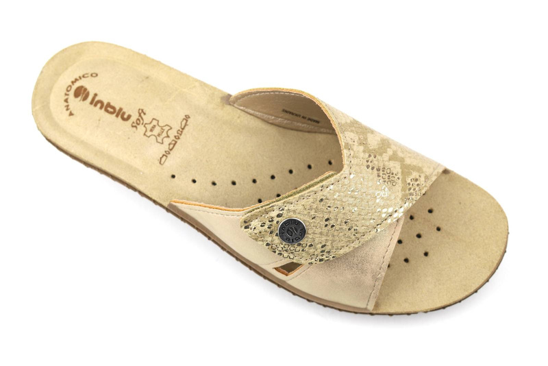 Dámské žabky s nastavitelným svrškem - Inblu 26-79, béžová a zlatá