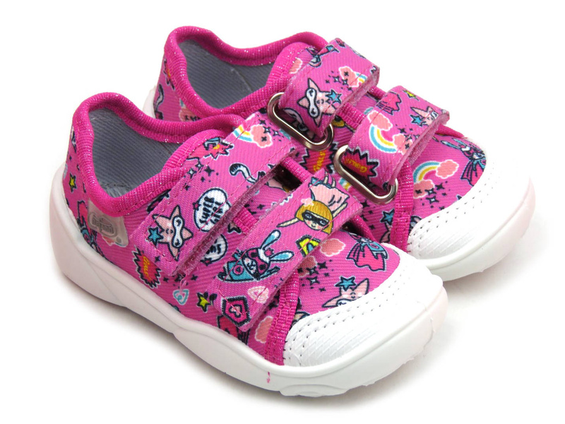 Pantofle, dětské boty na suchý zip - Befado 907P148, růžové s motivem superhrdinů