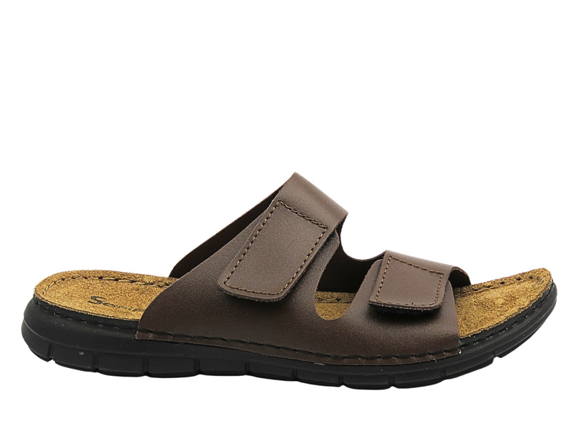 Pohodlné pánské žabky na suchý zip Sanipur DT-02, hnědé