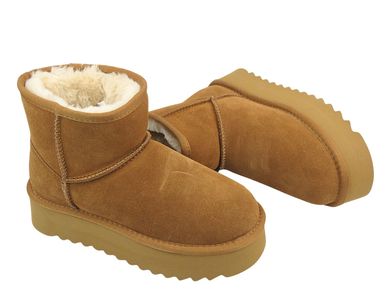 Dámské kožené sněhule na platformě Sokolski Z24-531 Camel Slip-on