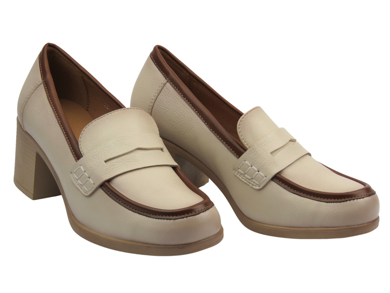 Elegantní dámské polobotky na podpatku béžové Potocki 25-12628