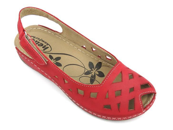 Dámské kožené sandály s výřezy - HELIOS Komfort 4027, červené