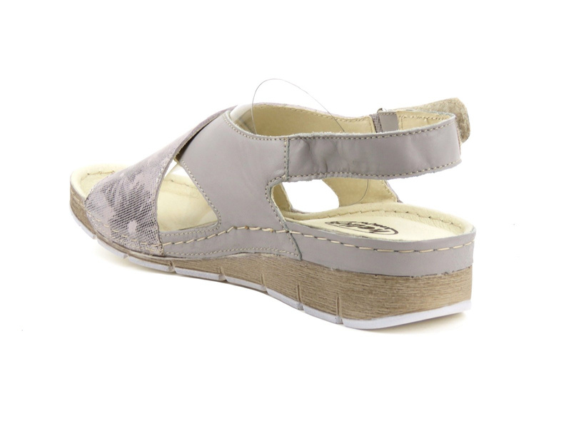 Pohodlné dámské sandály s květinami na svršku - Helios Komfort 253, šedá