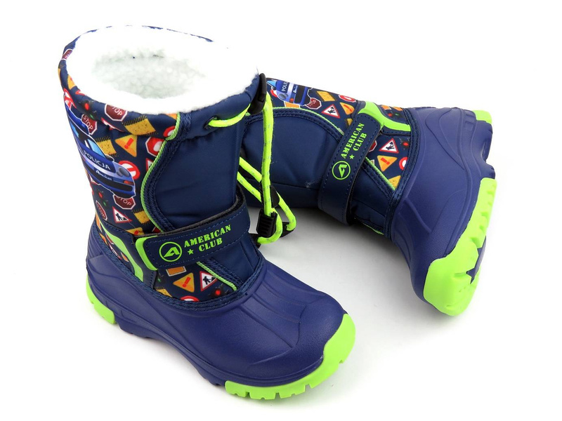 Dětské sněhule s membránou - AMERICAN CLUB CL07/21, tmavě modrá a zelená