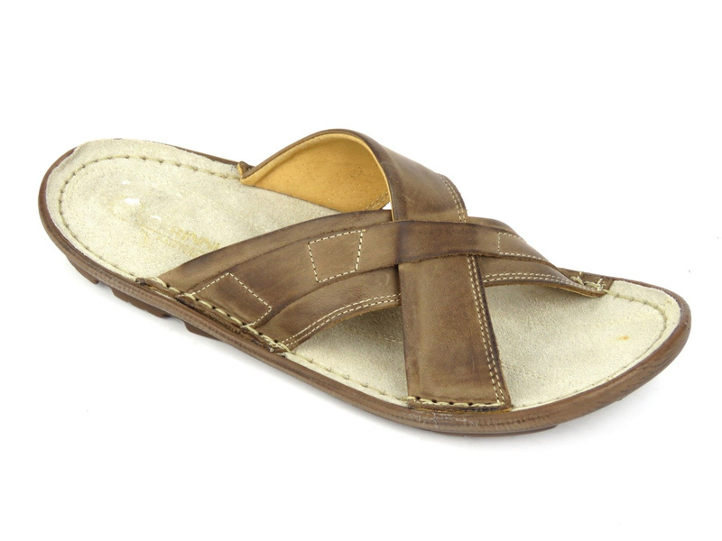 Pánské kožené žabky Casarinni 514, hnědé