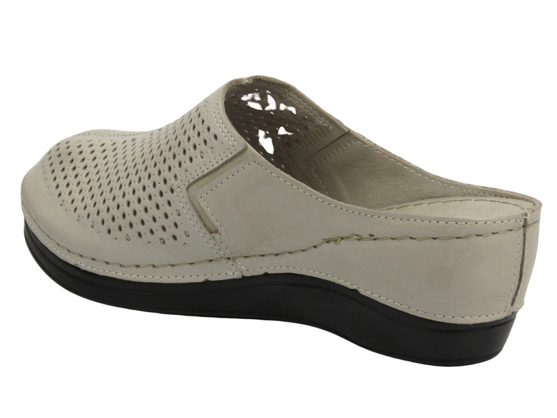 Kožené dámské žabky na klínu – Nika Komfort H-164, šedé, nazouvací