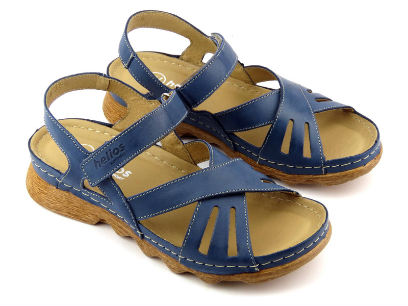 Dámské sandály s dřevěnou podrážkou - HELIOS Komfort 256, tmavě modrá