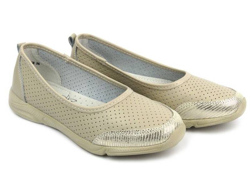 Kožené polobotky, dámské baleríny- Evento 21PB32-3621, béžová barva