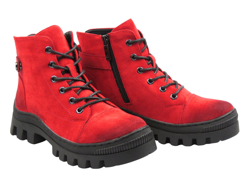 Zateplené dámské kotníkové boty - Potocki 25-19317, červené