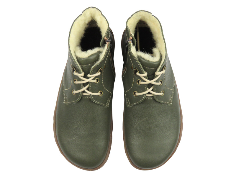 Dámské barefoot kotníkové boty Helios Komfort 501P, olivové, minimalistické