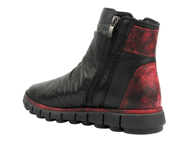 Dámské kotníkové boty na dva zipy - MANITU 990164-04, černé s červenými doplňky