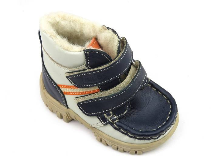 Dětské kozačky ze silné ovčí vlny - HELIOS 030/1, tmavě modrá a bílá