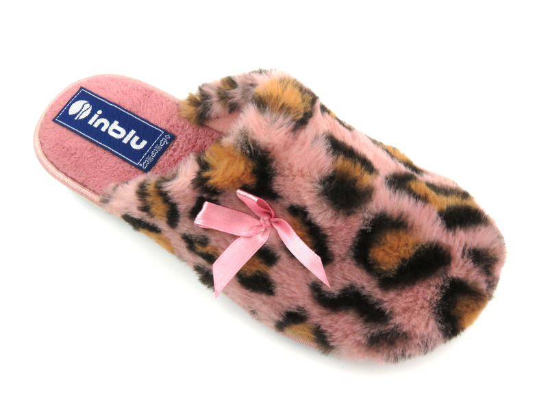 Dámské kožešinové pantofle s leopardím potiskem - INBLU LB-94, růžové
