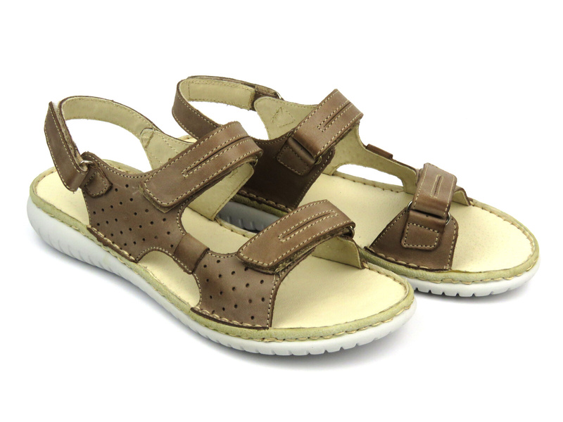 Dámské kožené sandály na suchý zip - Helios Komfort 794S, béžové