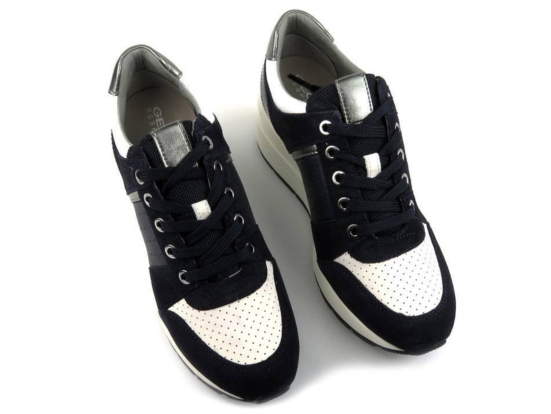 Dámské bílé tenisky na klínku - Geox Respira D158LA, tmavě modrá