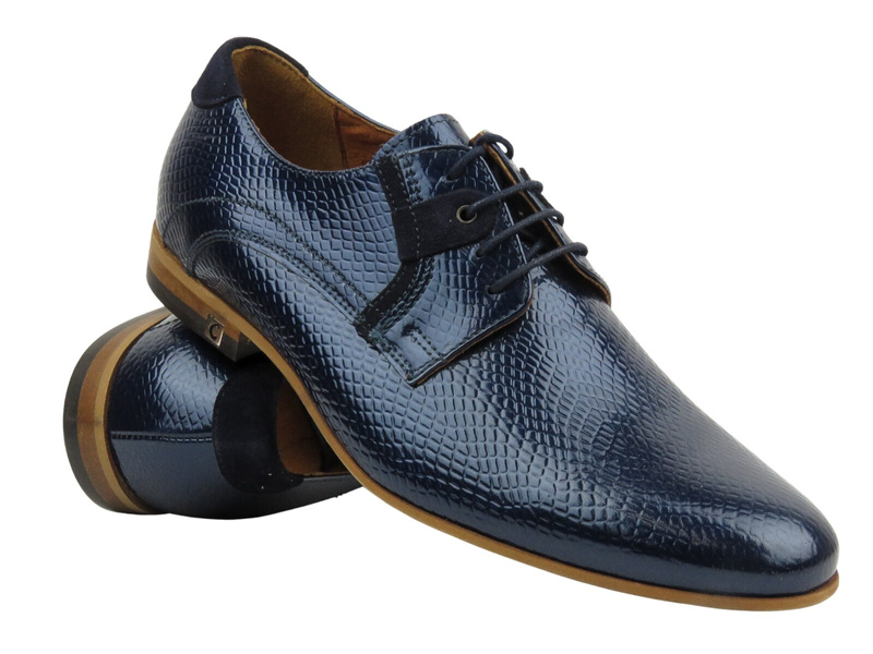 Kožená pánská společenská obuv - CONHPOL 4934, tmavě modrá