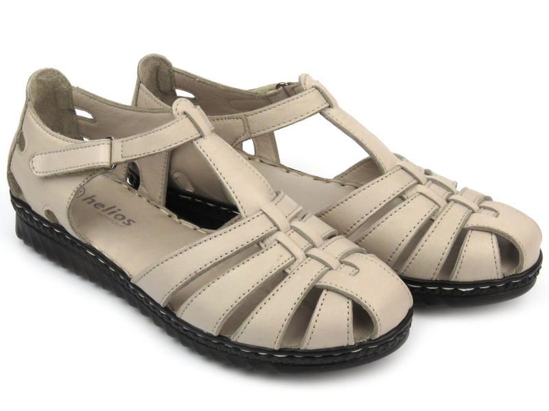 Skórzane sandały damskie na lekkiej podeszwie - HELIOS Komfort 102, srebrne