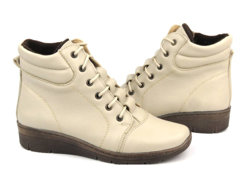 Zateplené dámské kotníkové boty - HELIOS Komfort 562, ecru 2