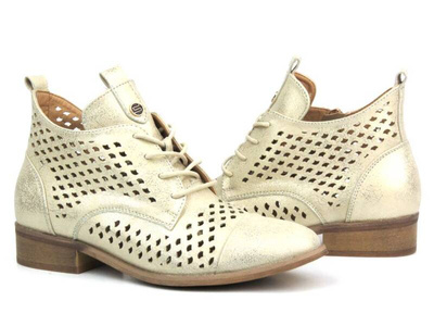 Prolamované kotníkové boty na plochém podpatku - Potocki 24-12091, zlaté