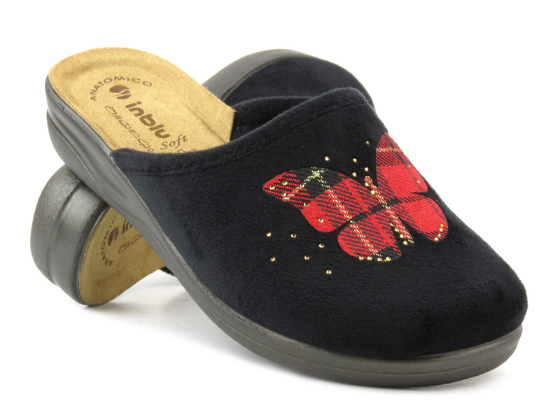Dámské pantofle s koženou vsadkou - INBLU CF-44, černé s motýlkem