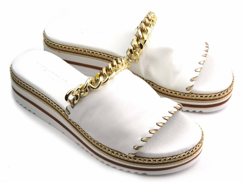 Dámské kožené pantofle se zlatým řetízkem - VENEZIA 261601Z, bílé