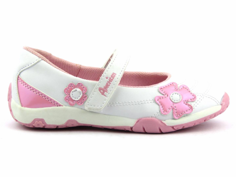 Dětské boty, dívčí baleríny American Club A39010, bílé s růžovou