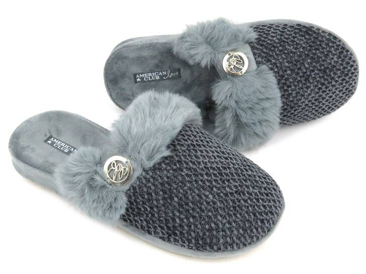 Teplé dámské pantofle - American Club SL06/23 šedé