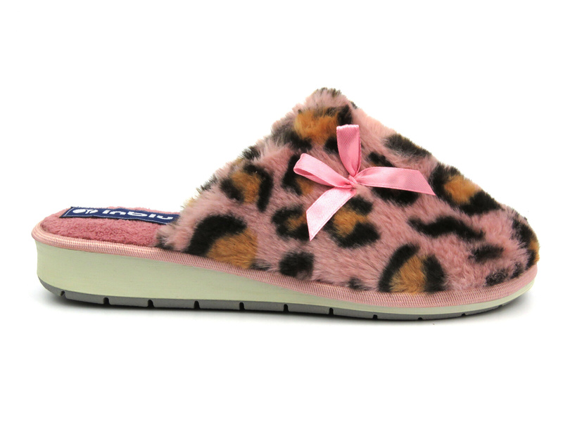 Dámské kožešinové pantofle s leopardím potiskem - INBLU LB-94, růžové