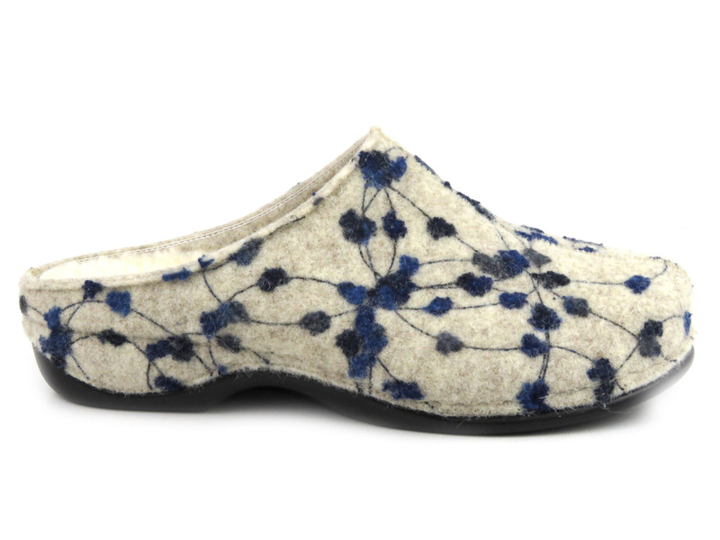 Dámské plstěné pantofle s květinami - BERKEMANN 01028-165 Donata, modré