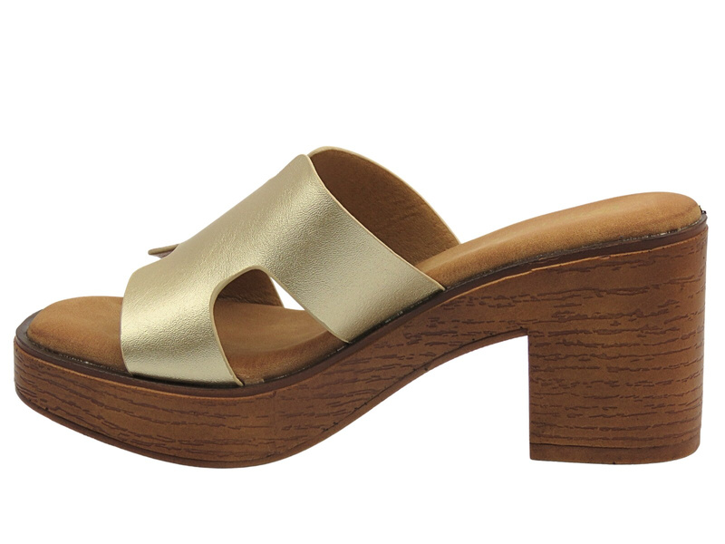 Dámské pantofle na podpatku zlaté Potocki 25-21355