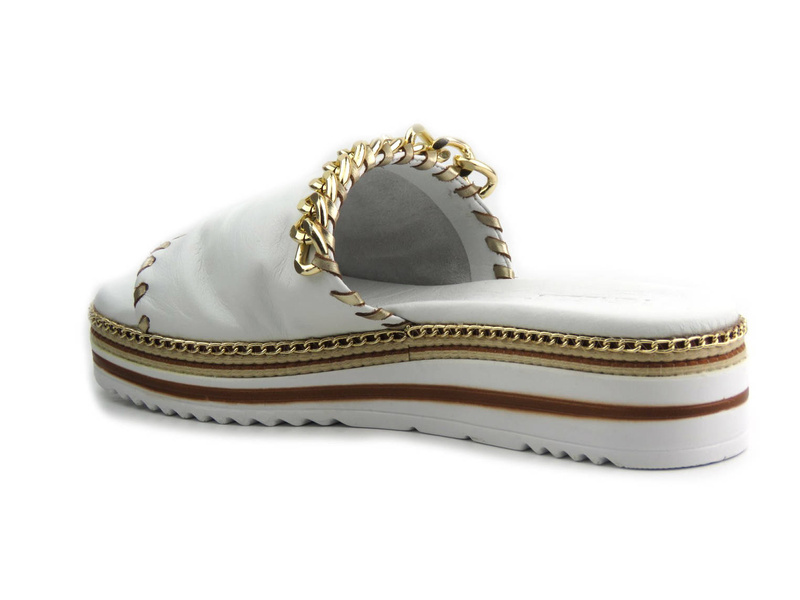Dámské kožené pantofle se zlatým řetízkem - VENEZIA 261601Z, bílé