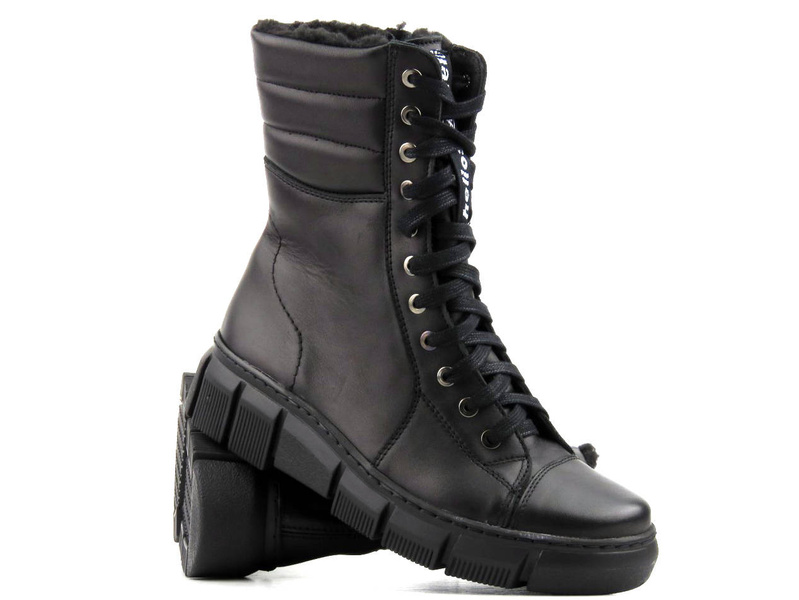 Kožené kotníkové boty, dámské pracovní s vlnou - HELIOS Komfort 611-2, černé