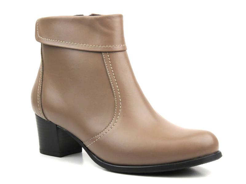 Kotníková obuv na stabilním podpatku z přírodní kůže - AGXBUT 534, béžová