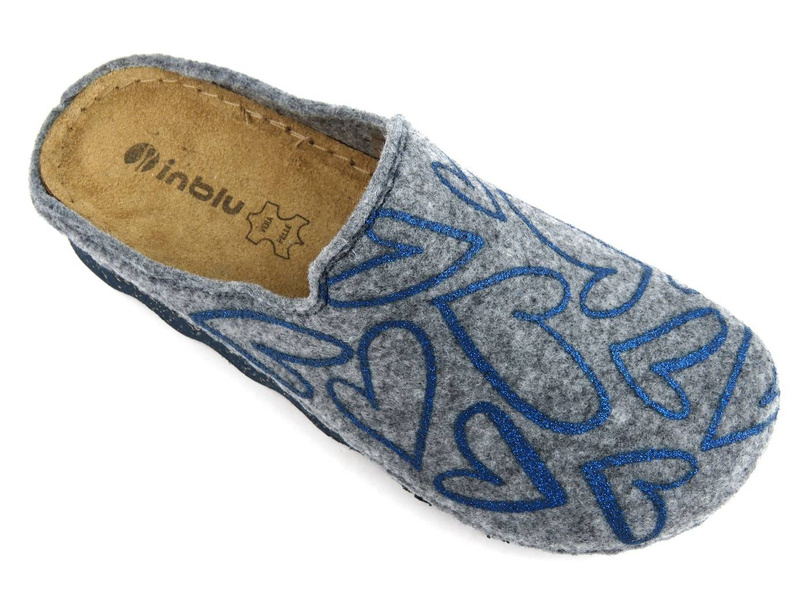 Dámské pantofle z ekologické plsti - INBLU DK-07, šedé se srdíčky