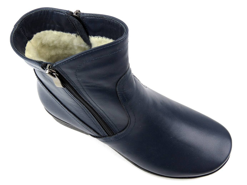 Pohodlné, kožené dámské kotníkové boty zateplené vlnou - AGXBUT 517, tmavě modrá