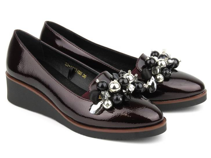 Elegantní dámské boty na klínku - Potocki 23-12031BU, vínové