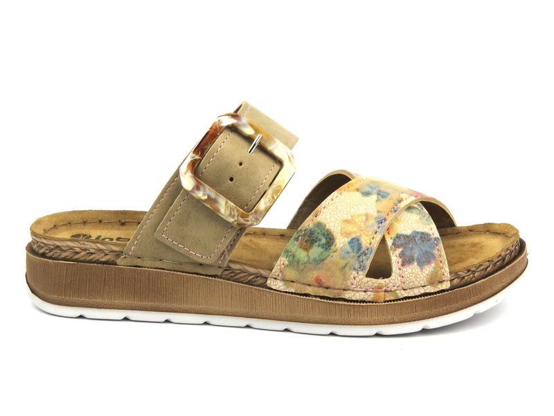 Dámské žabky s nastavitelným páskem - Inblu GS-51, béžové s květinami