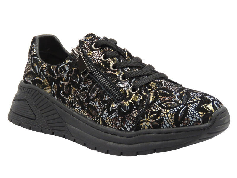 Dámské kožené polobotky černo-zlaté Nika Komfort H-233