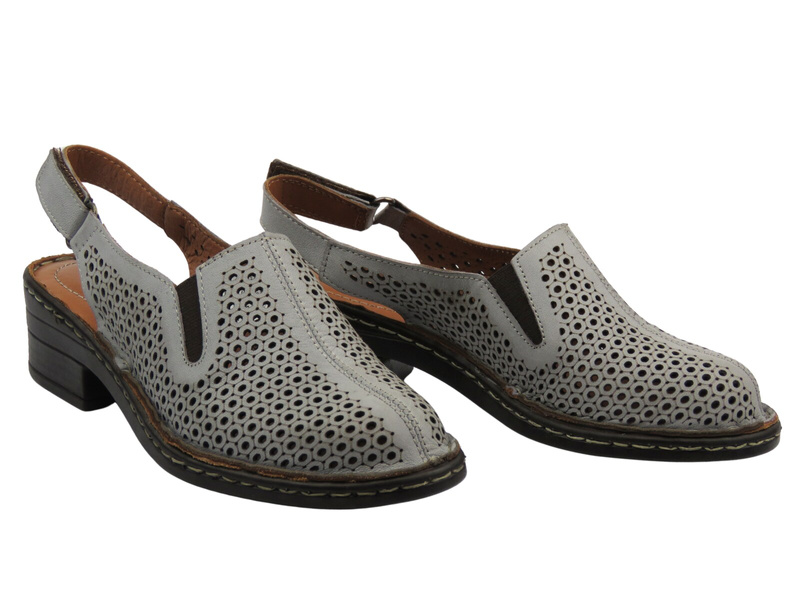 Dámské kožené sandály na podpatku - Comfortabel 720035-09, šedé